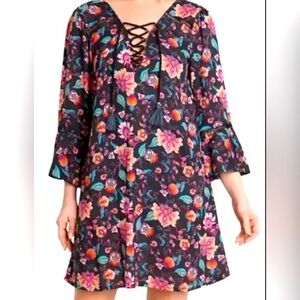 Nanette Lepore Swim Tunic With Lace Up V-Neck, Size M